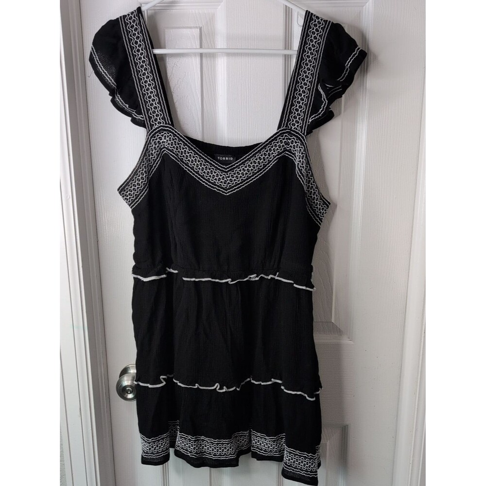 torrid Black Embroidered Rayon Ruffle Sleeve Tank Top Size 1X